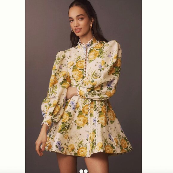 BHLDN Dresses & Skirts - BHLDN Kali Long Sleeve Linen Fit & Flare Dress Cottagecore Wedding Guest Dress